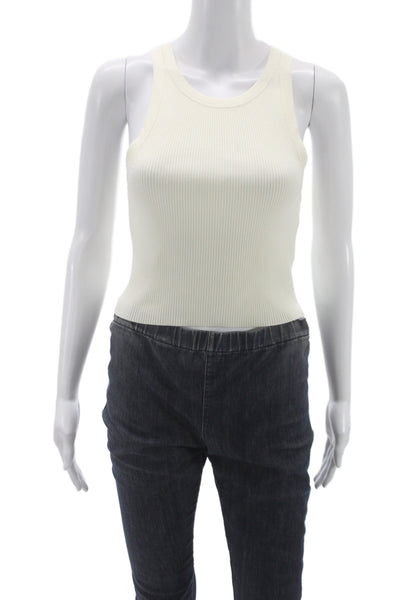 Intermix Women Basic Ivory Viscose Round Neck Sleeveless Tank Pullover Size S