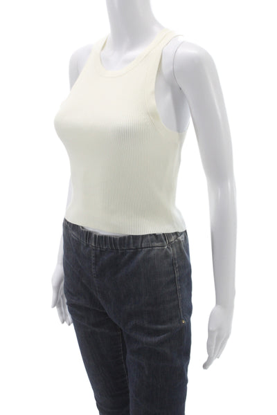Intermix Women Basic Ivory Viscose Round Neck Sleeveless Tank Pullover Size S