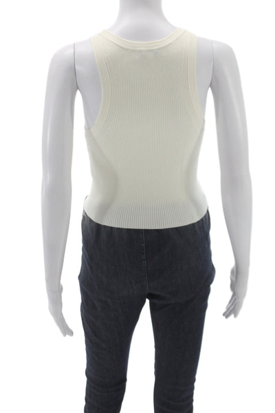 Intermix Women Basic Ivory Viscose Round Neck Sleeveless Tank Pullover Size S