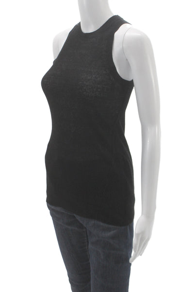 Michael Michael Kors Women Ribbed High Neck Sleeveless Tank Black Size S