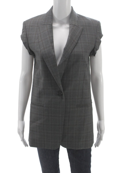 Erika Cavallini Womens Sleeveless Wool Plaid Button Vest Designer Size 38