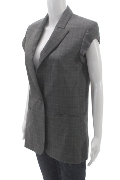 Erika Cavallini Womens Sleeveless Wool Plaid Button Vest Designer Size 38