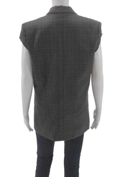 Erika Cavallini Womens Sleeveless Wool Plaid Button Vest Designer Size 38