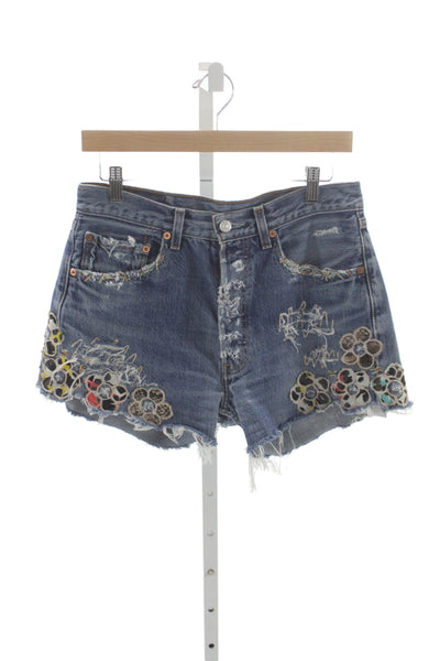 Levi Strauss & Co Womens Cut-Off Floral Cotton Shorts Blue Button Size 38