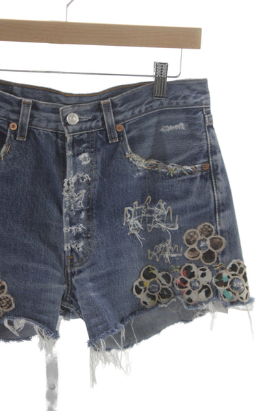 Levi Strauss & Co Womens Cut-Off Floral Cotton Shorts Blue Button Size 38