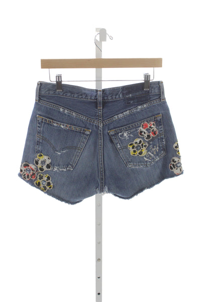 Levi Strauss & Co Womens Cut-Off Floral Cotton Shorts Blue Button Size 38