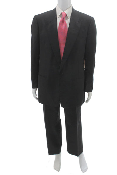 Corneliani Mens One Button Suit Black Wool Blend Solid Size 46