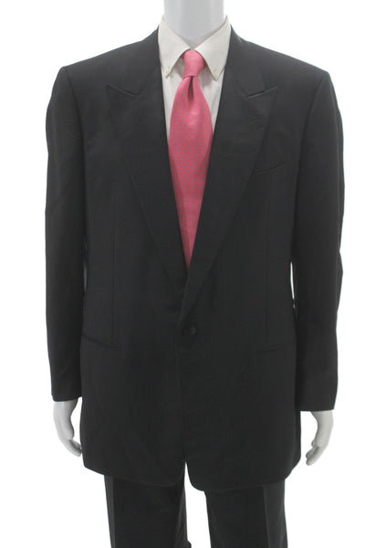 Corneliani Mens One Button Suit Black Wool Blend Solid Size 46