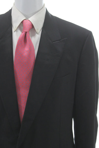 Corneliani Mens One Button Suit Black Wool Blend Solid Size 46