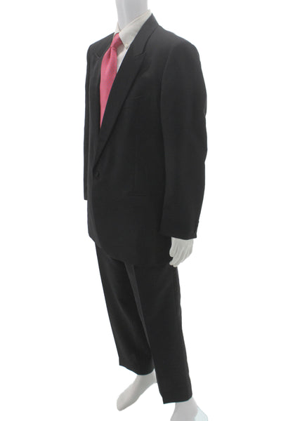 Corneliani Mens One Button Suit Black Wool Blend Solid Size 46