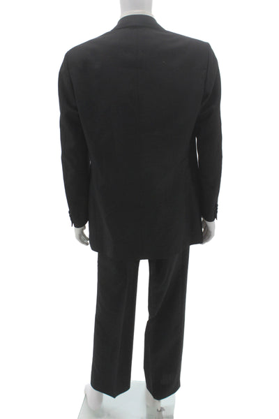 Corneliani Mens One Button Suit Black Wool Blend Solid Size 46