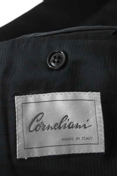 Corneliani Mens One Button Suit Black Wool Blend Solid Size 46