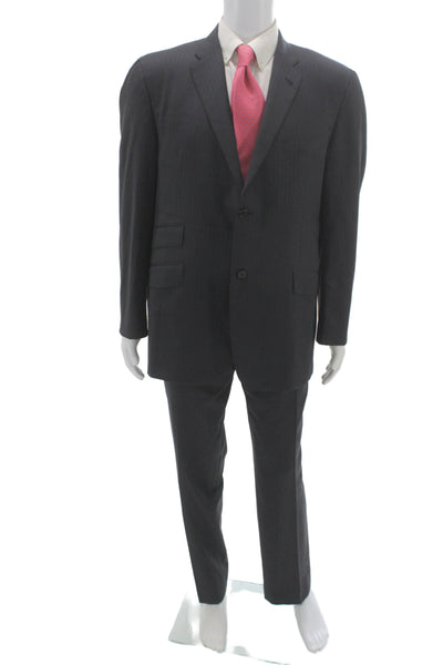 Burberry Mens 2 Piece Suit Gray Striped Wool Classic Size L