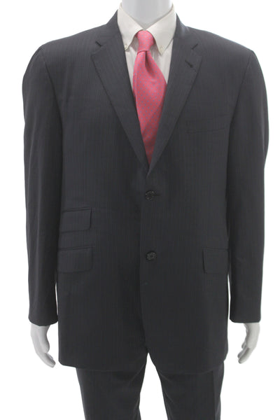 Burberry Mens 2 Piece Suit Gray Striped Wool Classic Size L