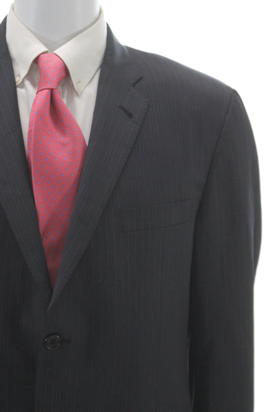 Burberry Mens 2 Piece Suit Gray Striped Wool Classic Size L