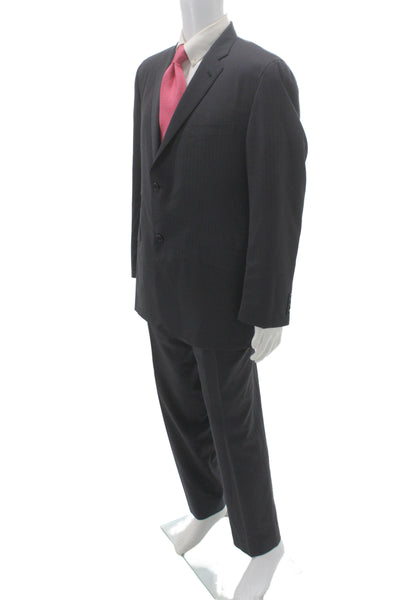 Burberry Mens 2 Piece Suit Gray Striped Wool Classic Size L