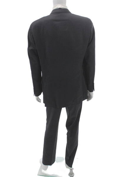 Burberry Mens 2 Piece Suit Gray Striped Wool Classic Size L