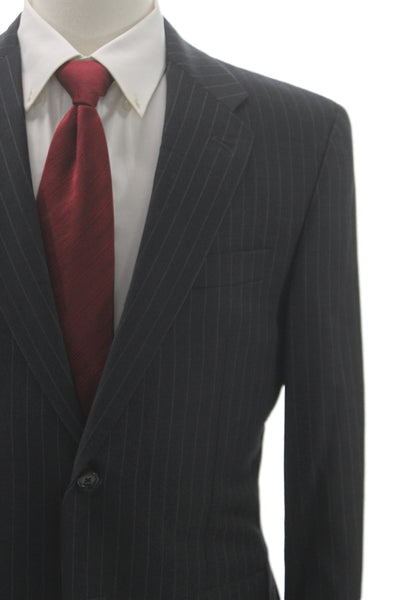 Hickey Freeman Mens 2 Piece Suit Jacket Gray Wool Striped Size 40