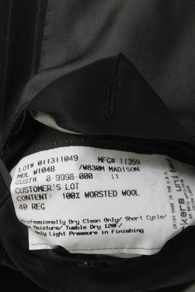 Hickey Freeman Mens 2 Piece Suit Jacket Gray Wool Striped Size 40