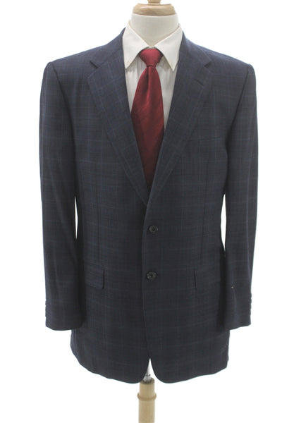 Hickey Freeman for Nordstrom Mens 2 Piece Plaid Wool Suit Jacket Blue Size L