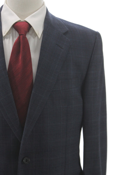 Hickey Freeman for Nordstrom Mens 2 Piece Plaid Wool Suit Jacket Blue Size L