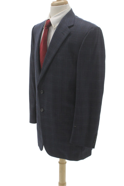 Hickey Freeman for Nordstrom Mens 2 Piece Plaid Wool Suit Jacket Blue Size L