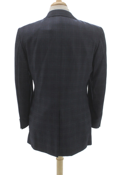 Hickey Freeman for Nordstrom Mens 2 Piece Plaid Wool Suit Jacket Blue Size L