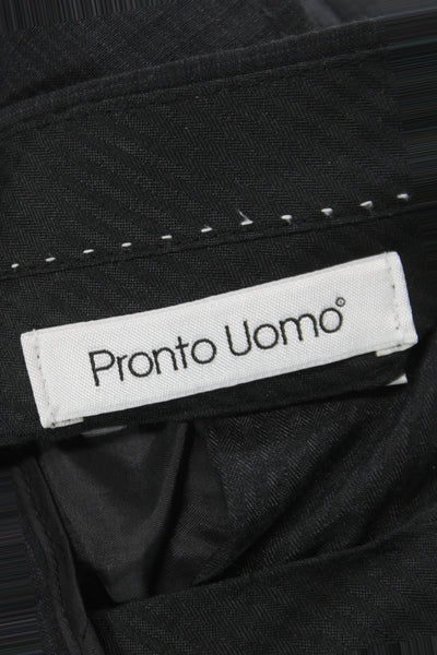 Pronto Uomo Mens Dress Pants Gray Herringbone Wool Size 32