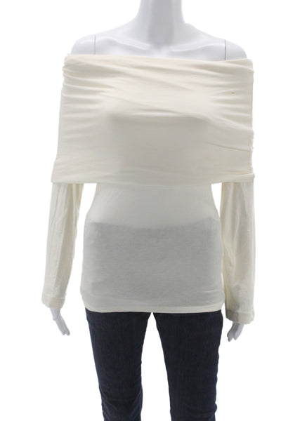 Banana Republic Women Ivory Off the Shoulder Rayon Long Sleeve Blouse Size XS