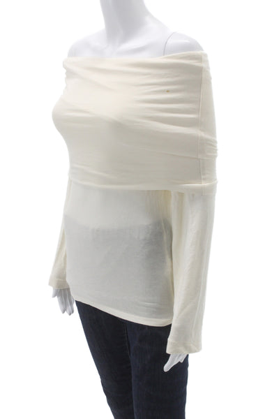 Banana Republic Women Ivory Off the Shoulder Rayon Long Sleeve Blouse Size XS