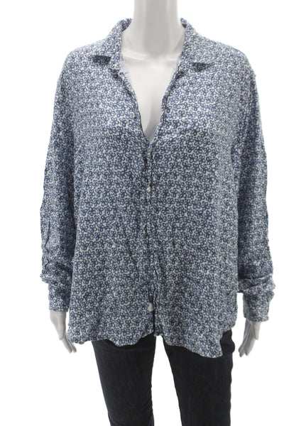 Frank & Eileen Womens Floral Collared Button-Up Modal Blue Long Sleeve Size XL
