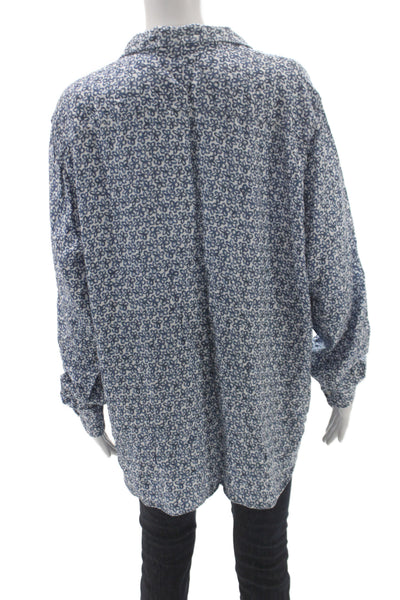 Frank & Eileen Womens Floral Collared Button-Up Modal Blue Long Sleeve Size XL
