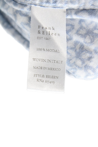 Frank & Eileen Womens Floral Collared Button-Up Modal Blue Long Sleeve Size XL