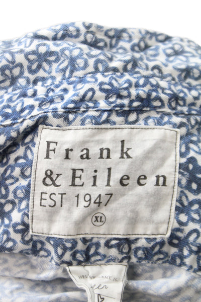Frank & Eileen Womens Floral Collared Button-Up Modal Blue Long Sleeve Size XL