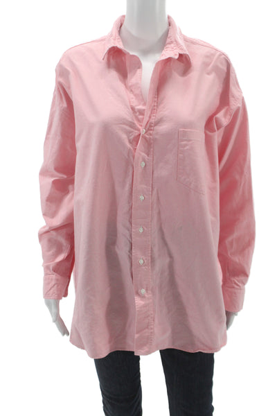 Frank & Eileen Womens Collared Cotton Button-Up Blouse Long Sleeve Pink Size L