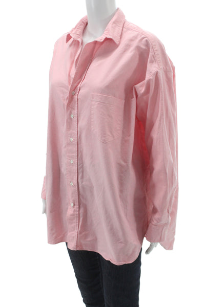 Frank & Eileen Womens Collared Cotton Button-Up Blouse Long Sleeve Pink Size L