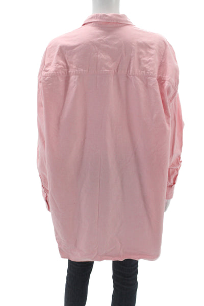 Frank & Eileen Womens Collared Cotton Button-Up Blouse Long Sleeve Pink Size L
