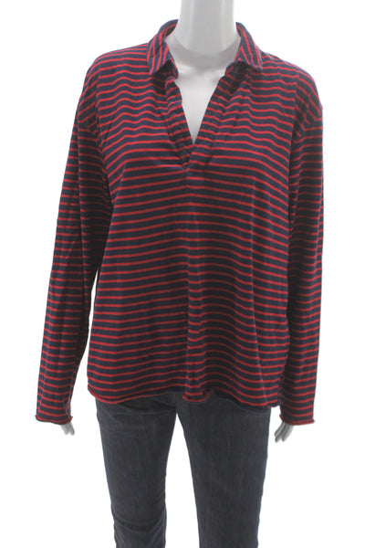 Frank & Eileen Women Striped Blue Collared Longsleeve T-Shirt Size XL