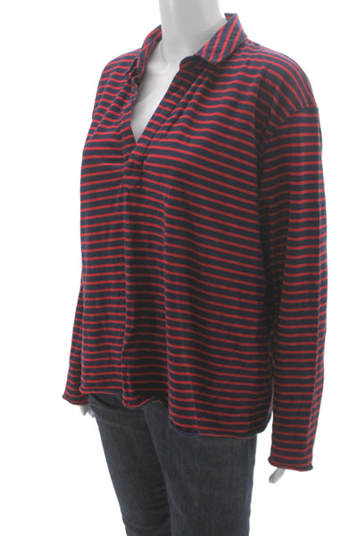 Frank & Eileen Women Striped Blue Collared Longsleeve T-Shirt Size XL