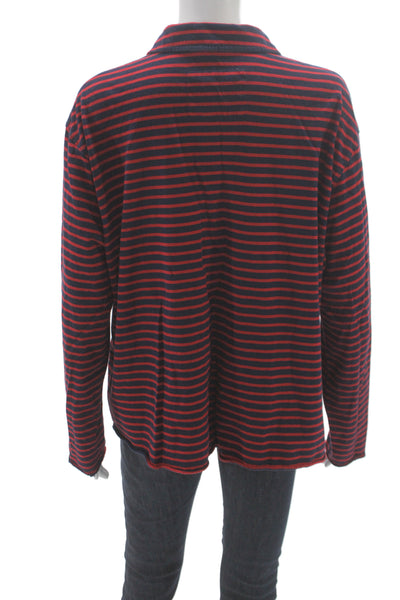 Frank & Eileen Women Striped Blue Collared Longsleeve T-Shirt Size XL