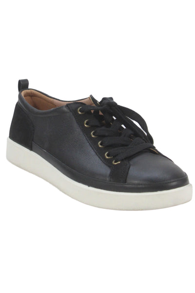 Vionic Womens Lace Up Leather Suede Trim Low Top Sneakers Black Size 9.5