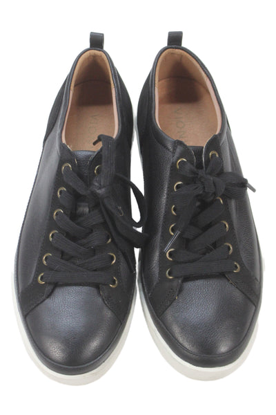 Vionic Womens Lace Up Leather Suede Trim Low Top Sneakers Black Size 9.5
