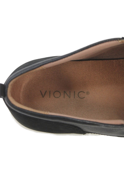 Vionic Womens Lace Up Leather Suede Trim Low Top Sneakers Black Size 9.5