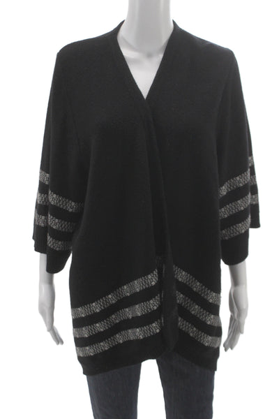 Theory Womens Black Wool Striped V Neck Cardigan 3/4 Sleeve Size S