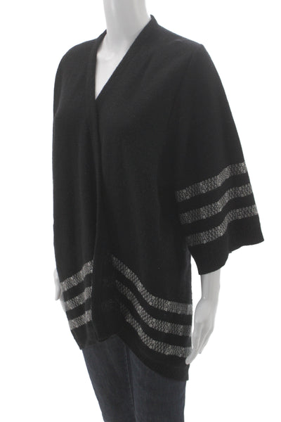 Theory Womens Black Wool Striped V Neck Cardigan 3/4 Sleeve Size S