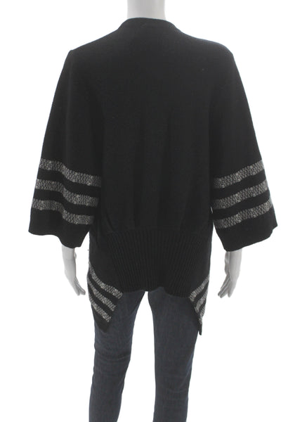 Theory Womens Black Wool Striped V Neck Cardigan 3/4 Sleeve Size S