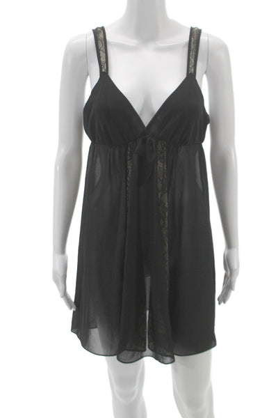 Oscar de la Renta Women Babydoll Gown Black V-Neck Sleeveless Size M