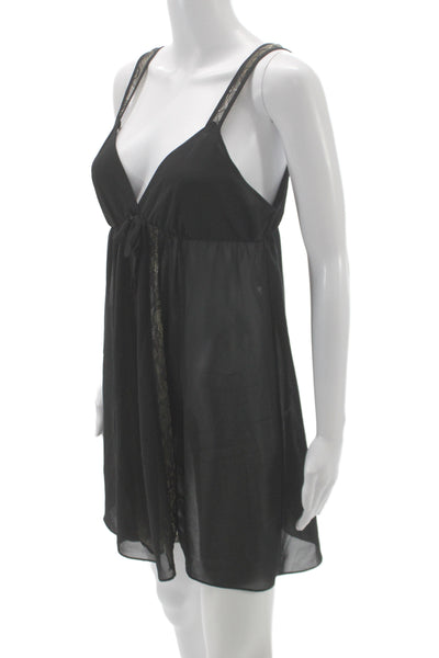 Oscar de la Renta Women Babydoll Gown Black V-Neck Sleeveless Size M