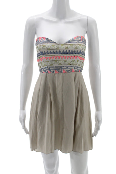 Parker Womens Fit & Flare Dress Linen Beige Sweetheart Sleeveless Size XS