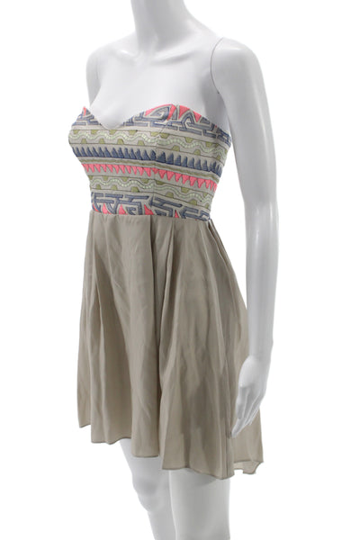 Parker Womens Fit & Flare Dress Linen Beige Sweetheart Sleeveless Size XS